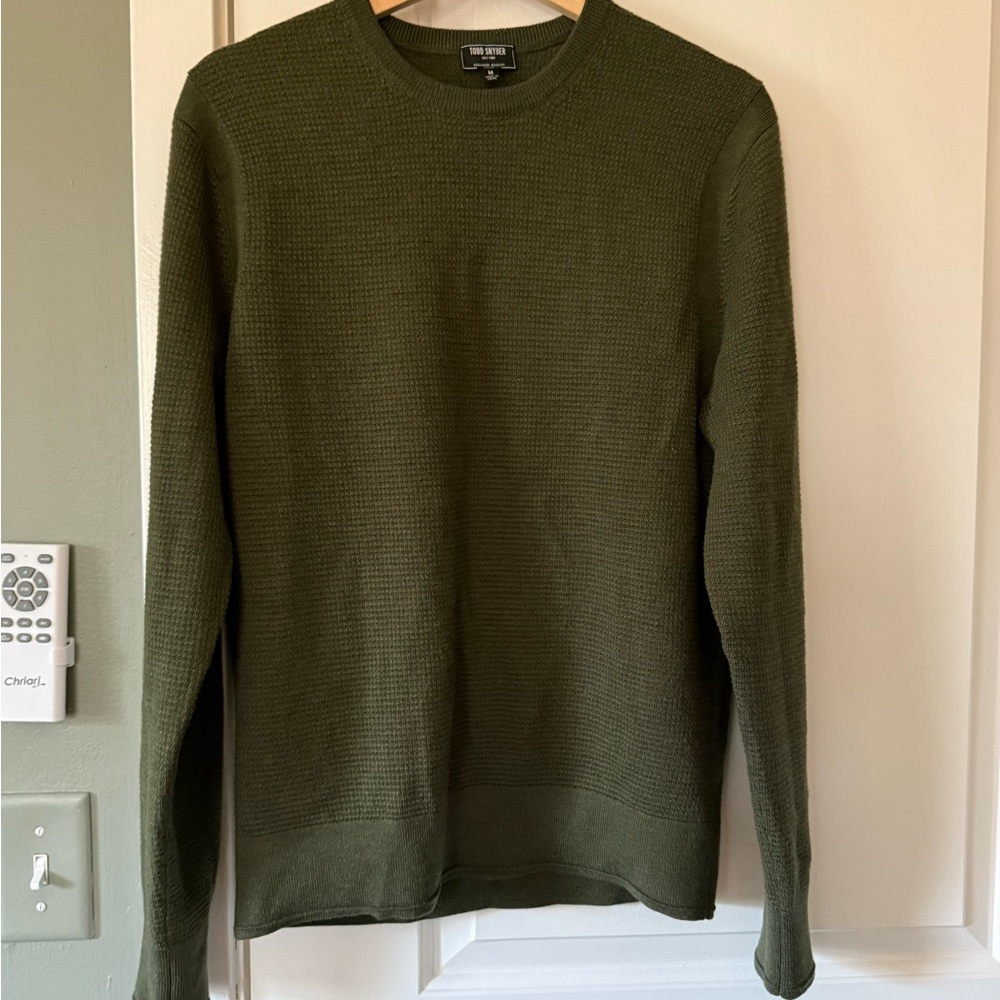 Todd Snyder Italian Merino Waffle Crewneck Men's Green Sweater